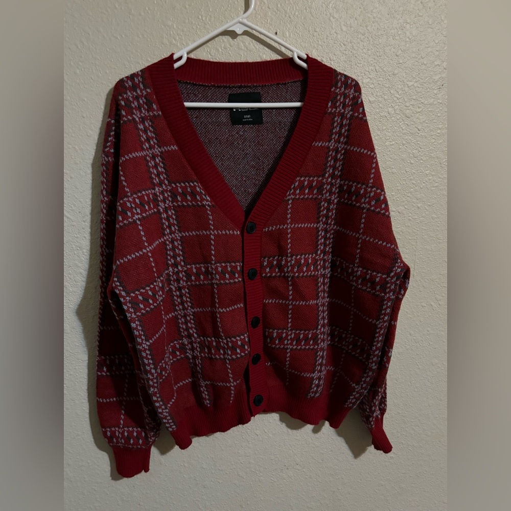 RSQ Cardigan Grandpa Sweater Classic Red Plaid Style Loose Size Small